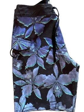 Volcom Black Boardshorts with Purple & Teal Floral Print